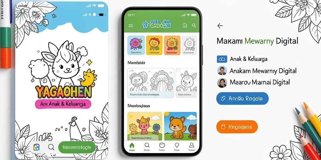Antarmuka YAGAOHEN yang ramah anak dengan beragam gambar mewarnai.